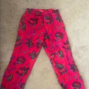 Catherine Malandrino Pink Wide Leg Pants with Floral Design